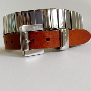 Michael Kors Silver & Leather Double Wrap Bracelet